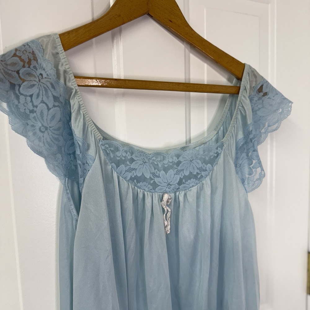 VTG Chiffon Blue Nightgown Nylon Blue Lace Trim Size S/M 60s,70s - Picture 3 of 3